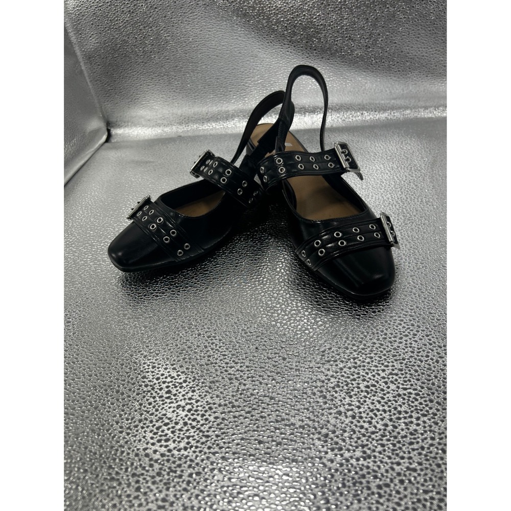 Gemini Black Slingback Buckle Grommet Punk Goth Flat Shoes Womens Size‎ 7M
